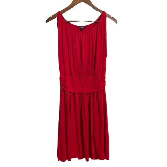 Express Womens Red Sleeveless Cinched Waist Stretch Jersey Dress Medium - Picture 1 of 7